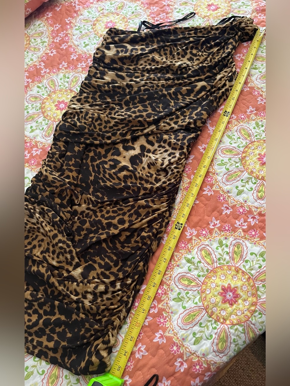 Tadashi Shoji One Shoulder Leopard Print Ruched Black Brown Midi Dress Sz Small - Picture 8 of 8